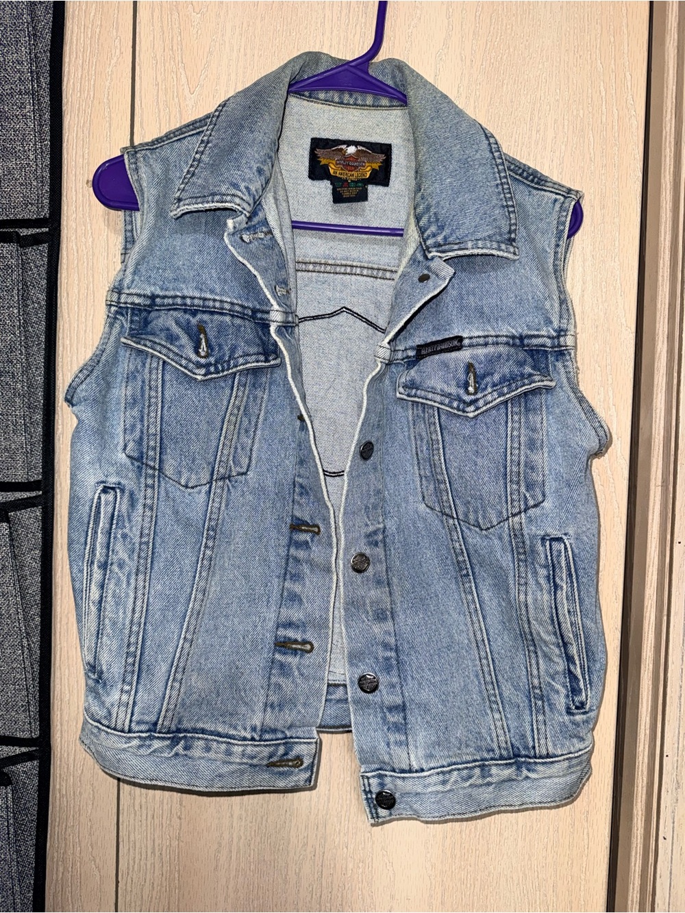 Vintage Light Wash Harley-Davidson Denim Vest with Logo Patch